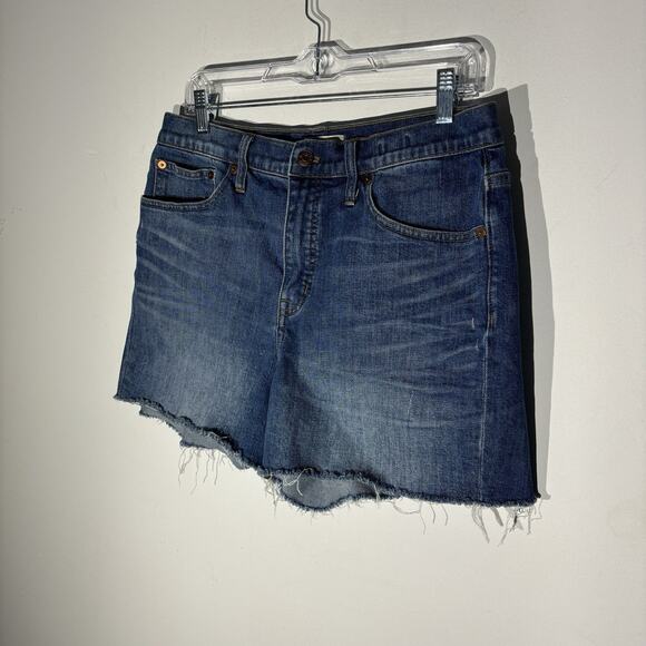 Madewell High Rise Mid Length Denim Shorts 30 Medium Wash Frayed Hem Classic - Picture 2 of 8